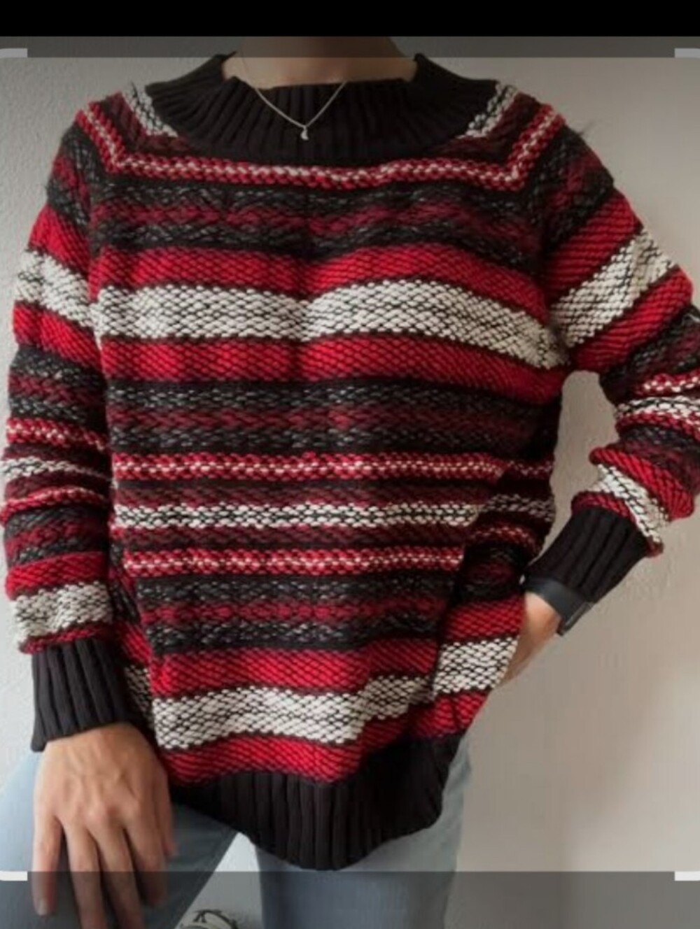 Champs women's knit sweater Black/red/White Stripe‎ S